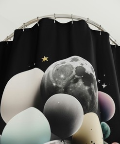 Mystical Celestial Shower Curtain with Balloons on the Moon for Bathroom Decor