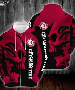NCAA Alabama Crimson Tide 3D Skull Zip Up Hoodie