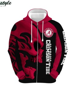 NCAA Alabama Crimson Tide 3D Skull Zip Up Hoodie