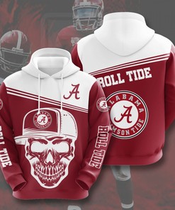NCAA Alabama Crimson Tide Logo Skull Hat Pattern 3D Printed Pullover Hoodie