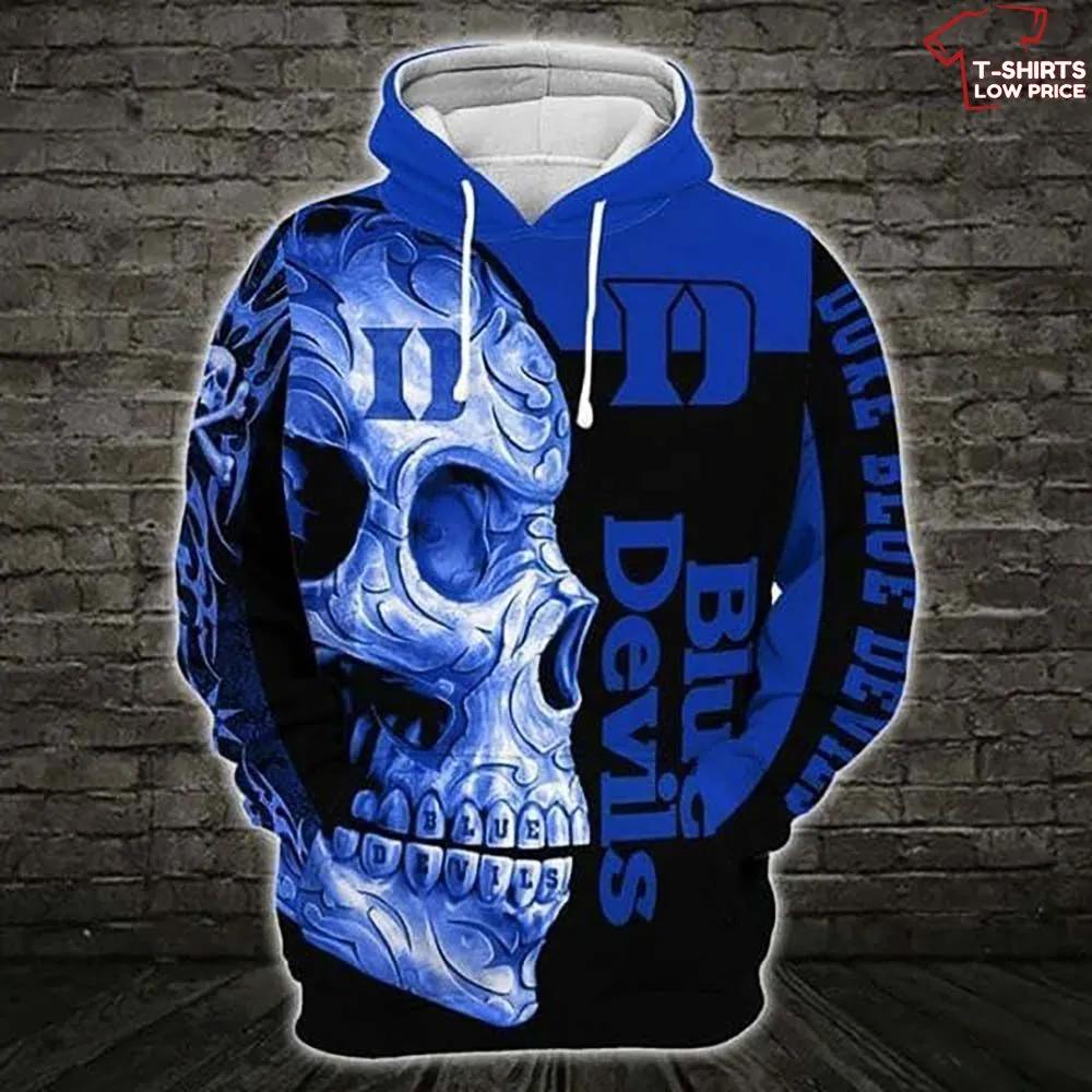 NCAA Duke Blue Devils Skull Black 3D Hoodie