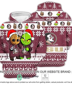 NCAA Florida State Seminoles Baby Groot And Grinch Christmas 3D Hoodie