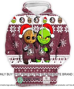 NCAA Florida State Seminoles Baby Groot And Grinch Christmas 3D Hoodie