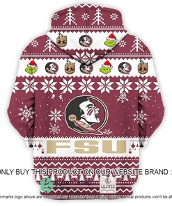 NCAA Florida State Seminoles Baby Groot And Grinch Christmas 3D Hoodie