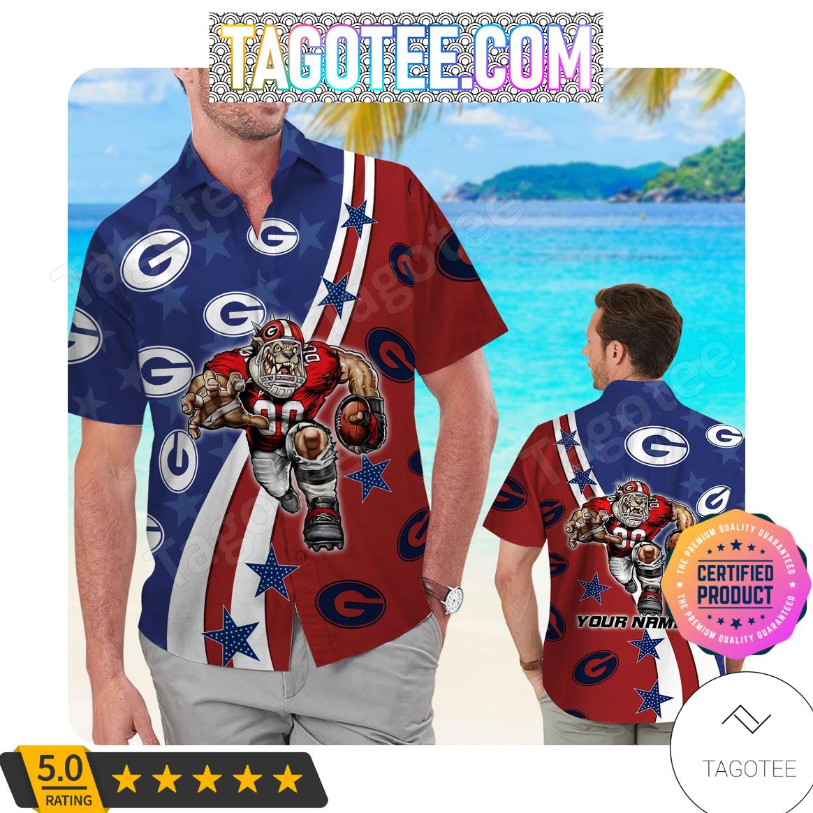 NCAA Georgia Bulldogs Custom Name American Flag Hawaiian Shirt