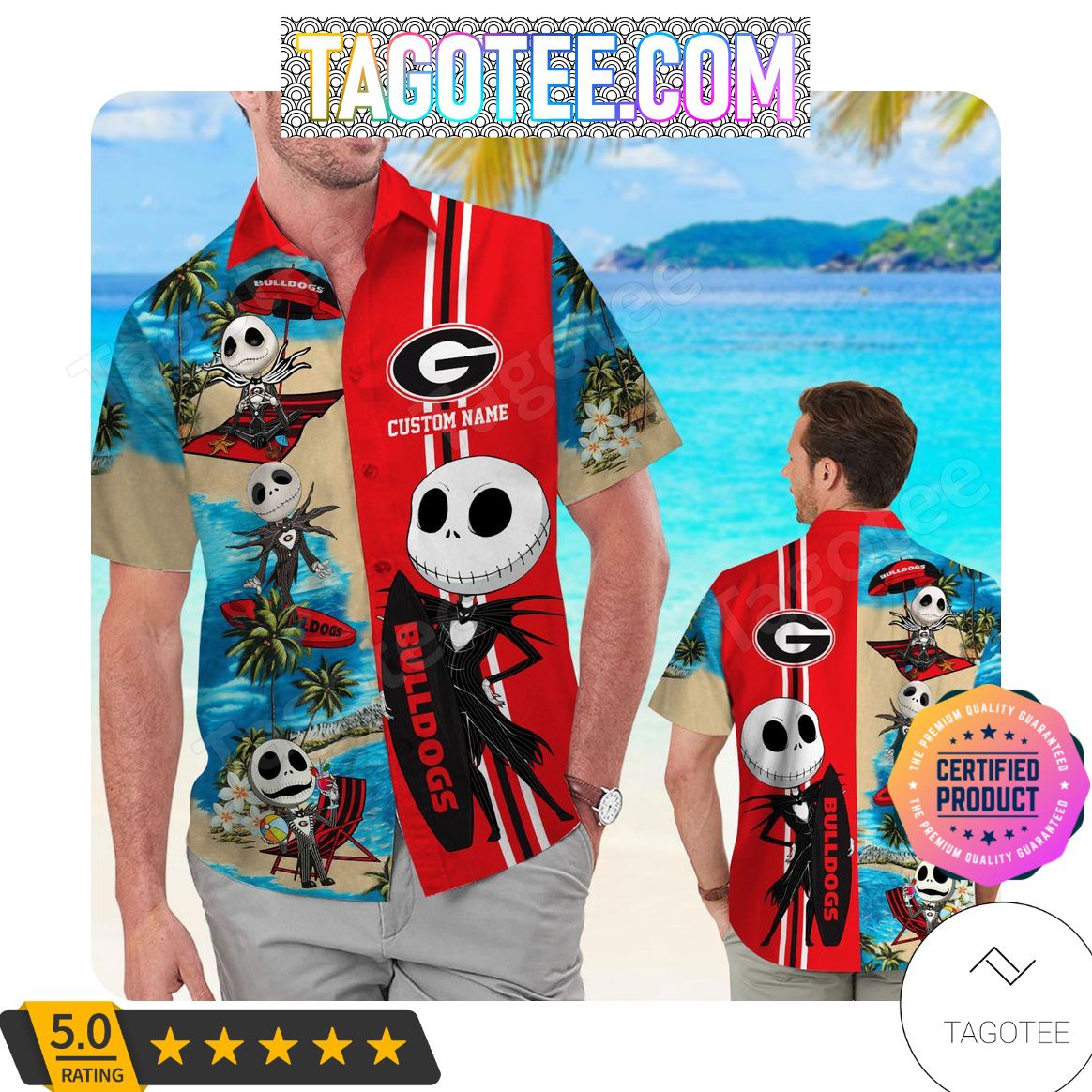 NCAA Georgia Bulldogs Custom Name Jack Skellington Hawaiian Shirt