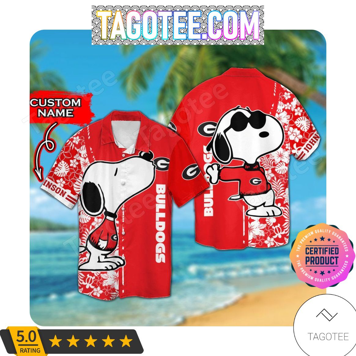 NCAA Georgia Bulldogs Custom Name Snoopy Aloha Hawaiian Shirt
