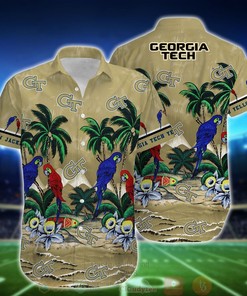 NCAA Georgia Tech Yellow Jackets Tropical Sea And Parrots Aloha Shirt