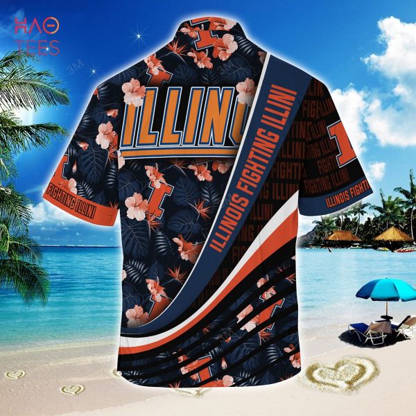 NCAA Illinois Fighting Illini Blue Black Hawaiian Shirt