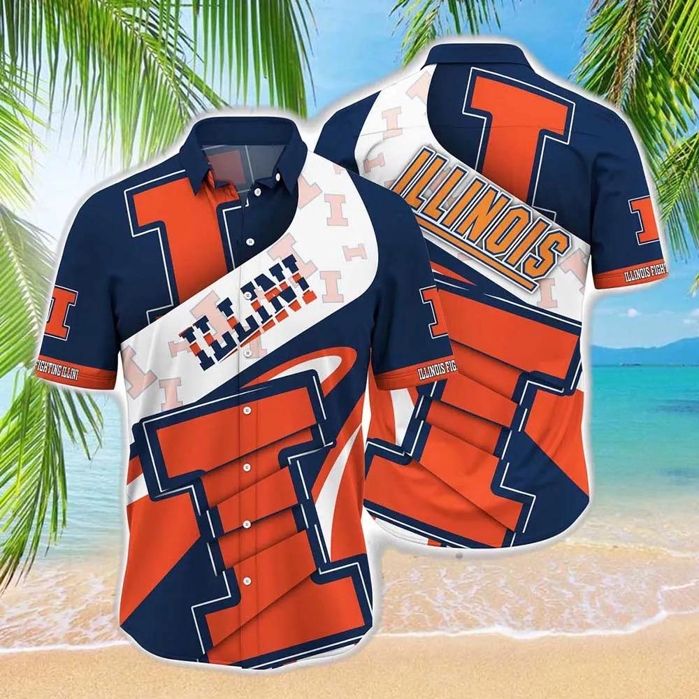 NCAA Illinois Fighting Illini Blue Orange Hawaiian Shirt Outfit
