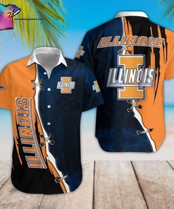NCAA Illinois Fighting Illini Blue Orange Hawaiian Shirt Ver 1