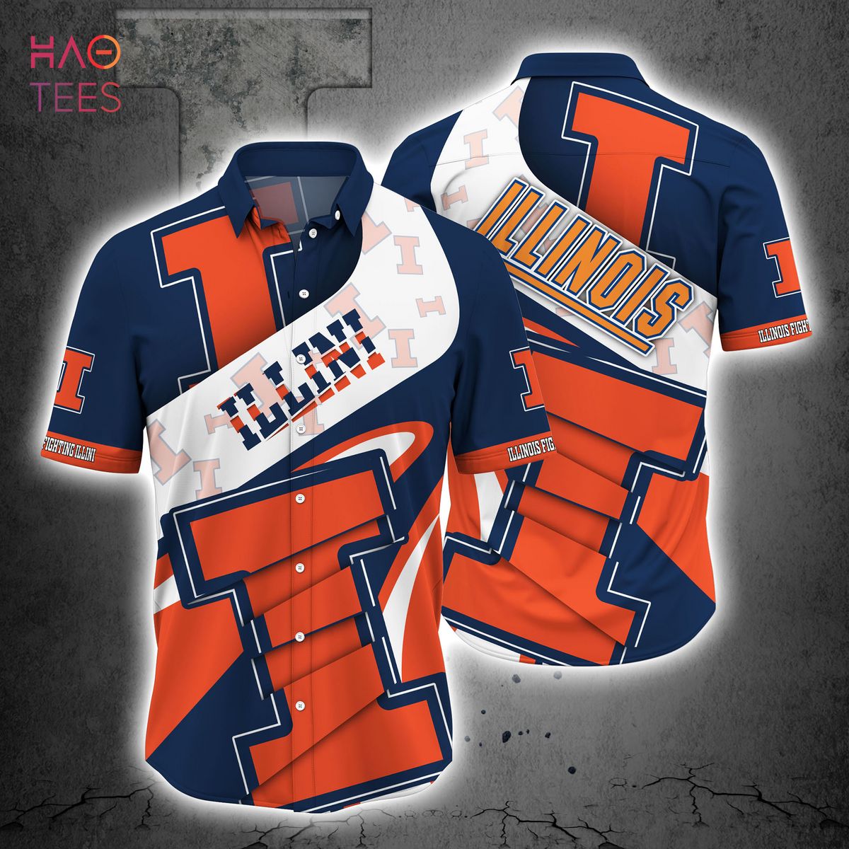 NCAA Illinois Fighting Illini Blue Orange Hawaiian Shirt Ver 2