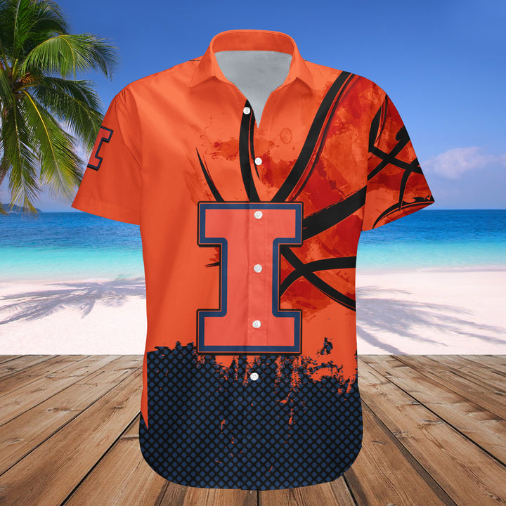 NCAA Illinois Fighting Illini Custom Text Number Orange Blue Hawaiian Shirt Ver 1