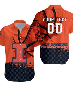 NCAA Illinois Fighting Illini Custom Text Number Orange Blue Hawaiian Shirt Ver 1