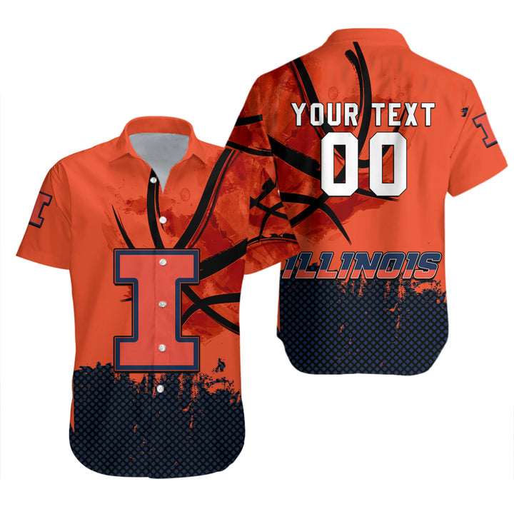 NCAA Illinois Fighting Illini Custom Text Number Orange Blue Hawaiian Shirt Ver 1
