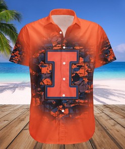 NCAA Illinois Fighting Illini Custom Text Number Orange Blue Hawaiian Shirt Ver 2