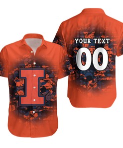 NCAA Illinois Fighting Illini Custom Text Number Orange Blue Hawaiian Shirt Ver 2