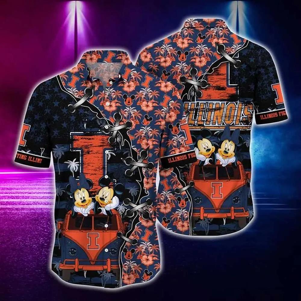 NCAA Illinois Fighting Illini Mickey Mouse Aloha Hawaiian Shirt