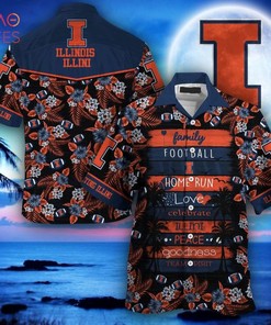 NCAA Illinois Fighting Illini Orange Black Hawaiian Shirt
