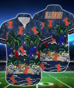 NCAA Illinois Fighting Illini Tropical Sea And Parrots Aloha Shirt