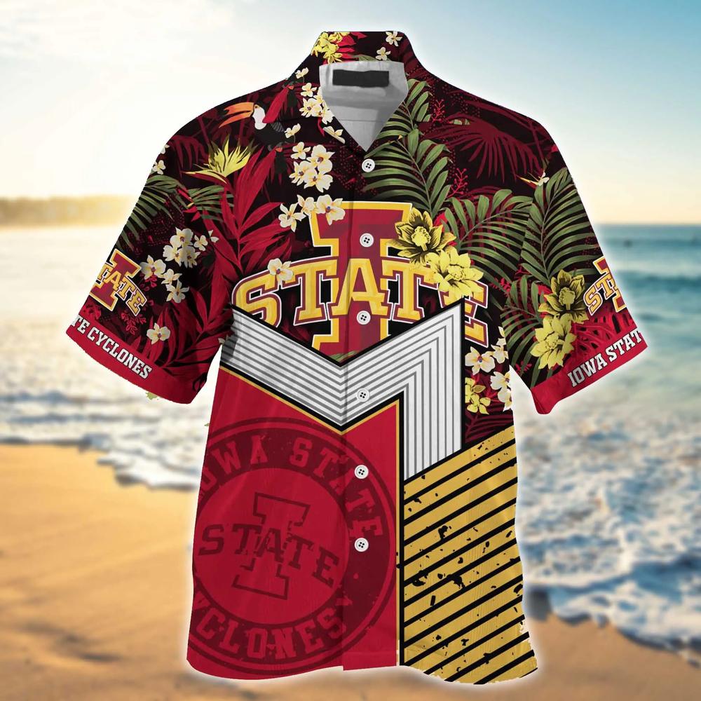 NCAA Iowa State Cyclones Gold Cardinal Flowers Hawaiian Shirt Outfit