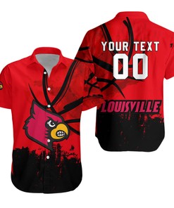 NCAA Louisville Cardinals Custom Text Number Red Black Hawaiian Shirt Ver 1