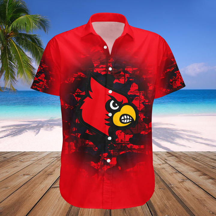 NCAA Louisville Cardinals Custom Text Number Red Black Hawaiian Shirt Ver 2