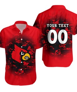 NCAA Louisville Cardinals Custom Text Number Red Black Hawaiian Shirt Ver 2