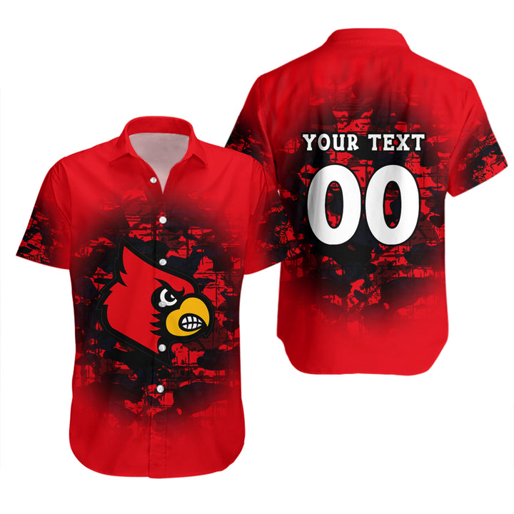 NCAA Louisville Cardinals Custom Text Number Red Black Hawaiian Shirt Ver 2