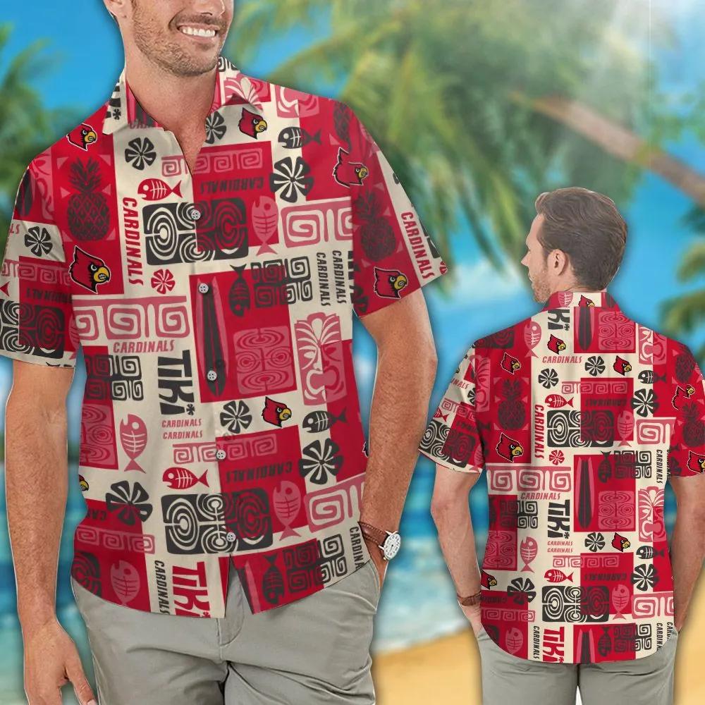 NCAA Louisville Cardinals Red Gold Hawaiian Shirt