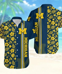 NCAA Michigan Wolverines Maize Flowers Blue Hawaiian Shirt