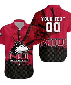 NCAA Northern Illinois Huskies Custom Text Number Red Black Hawaiian Shirt