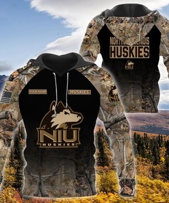 NCAA Northern Illinois Huskies Hunting Camo Style 3D Hoodie, Zipper