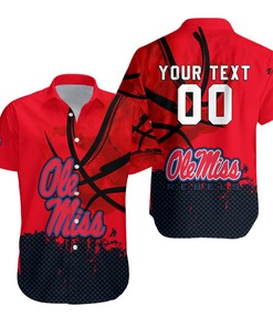 NCAA Ole Miss Rebels Custom Text Number Red Blue Grunge Hawaiian Shirt