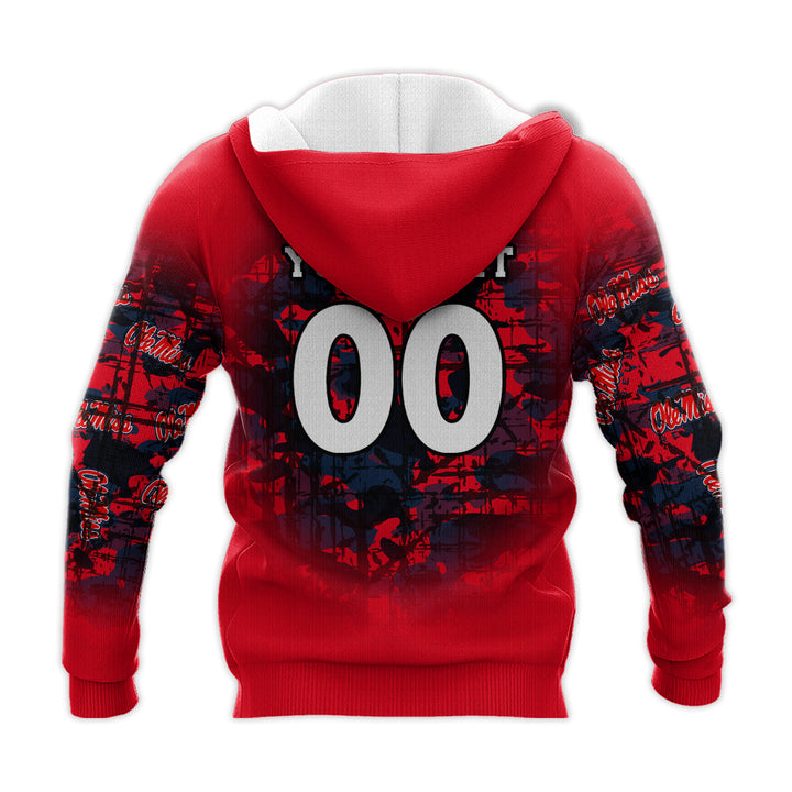 NCAA Ole Miss Rebels Custom Text Number Red Camouflage Zip Up Hoodie