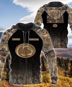 NCAA Penn State Nittany Lions Hunting Camo Style-3D Hoodie, Zipper