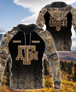 NCAA Texas A&M Aggies -Hunting Camo Style-3D Hoodie, Zipper