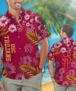 NCAA USC Trojans Cardinal Flowers Gold Hawaiian Shirt