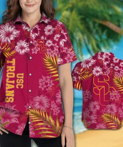NCAA USC Trojans Cardinal Flowers Gold Hawaiian Shirt