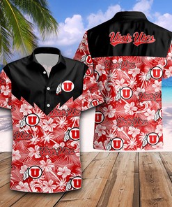 NCAA Utah Utes Flower Tropical Red Black Hawaiian Shirt