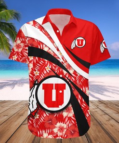NCAA Utah Utes Red Hibiscus Hawaiian Shirt