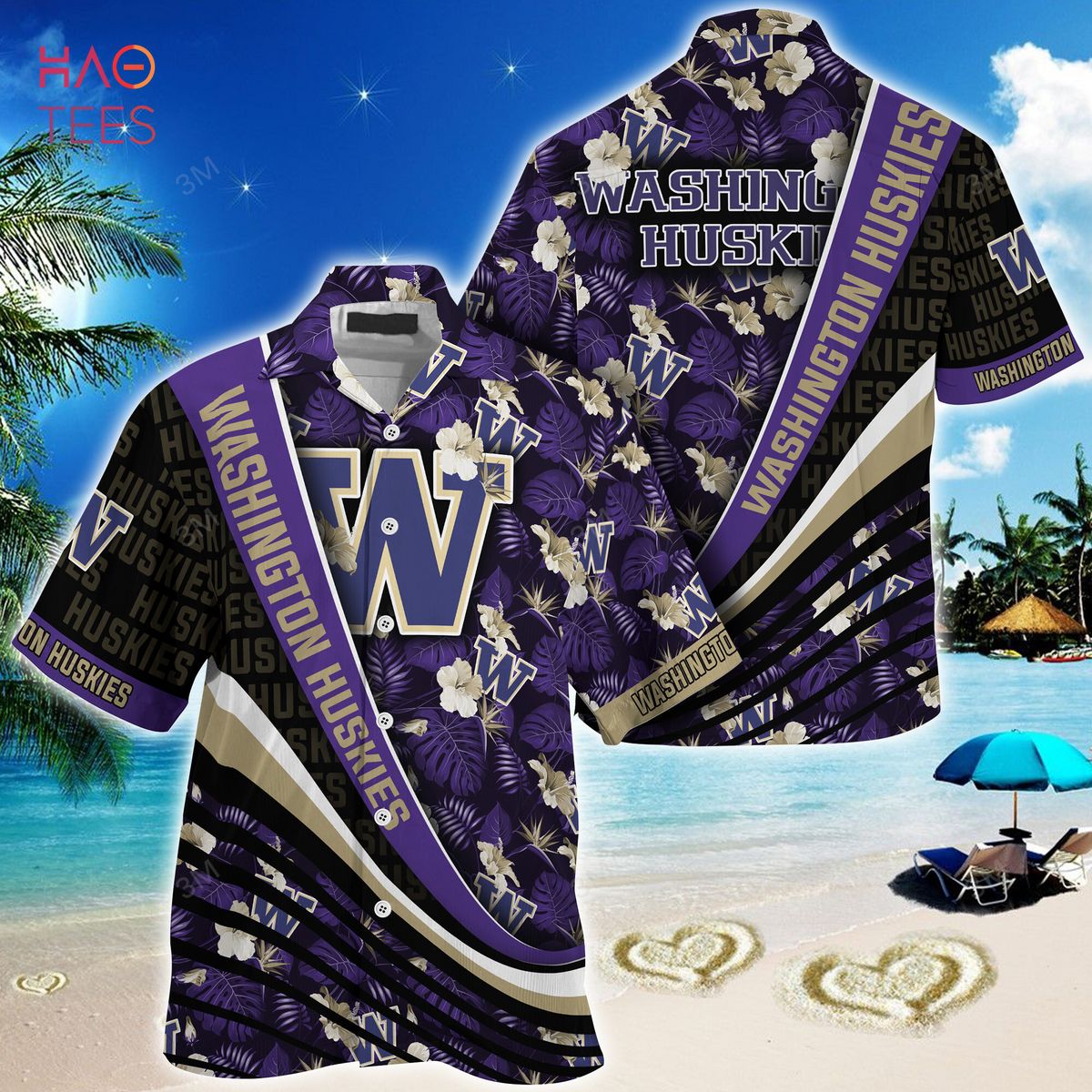 NCAA Washington Huskies Black Purple Hawaiian Shirt Ver 1