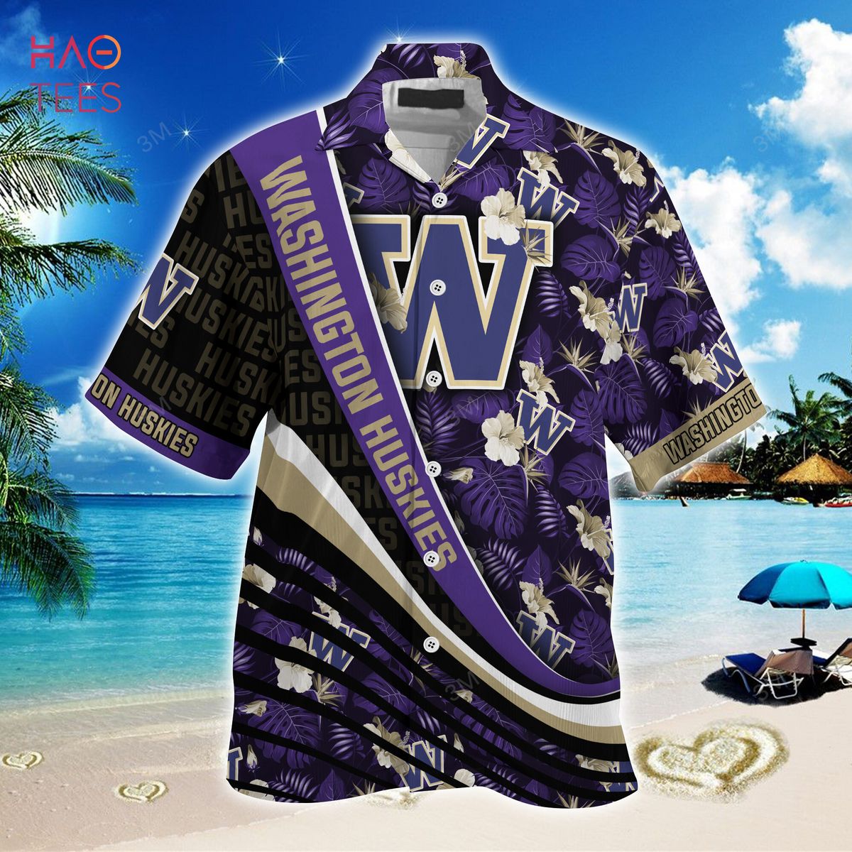 NCAA Washington Huskies Black Purple Hawaiian Shirt Ver 1