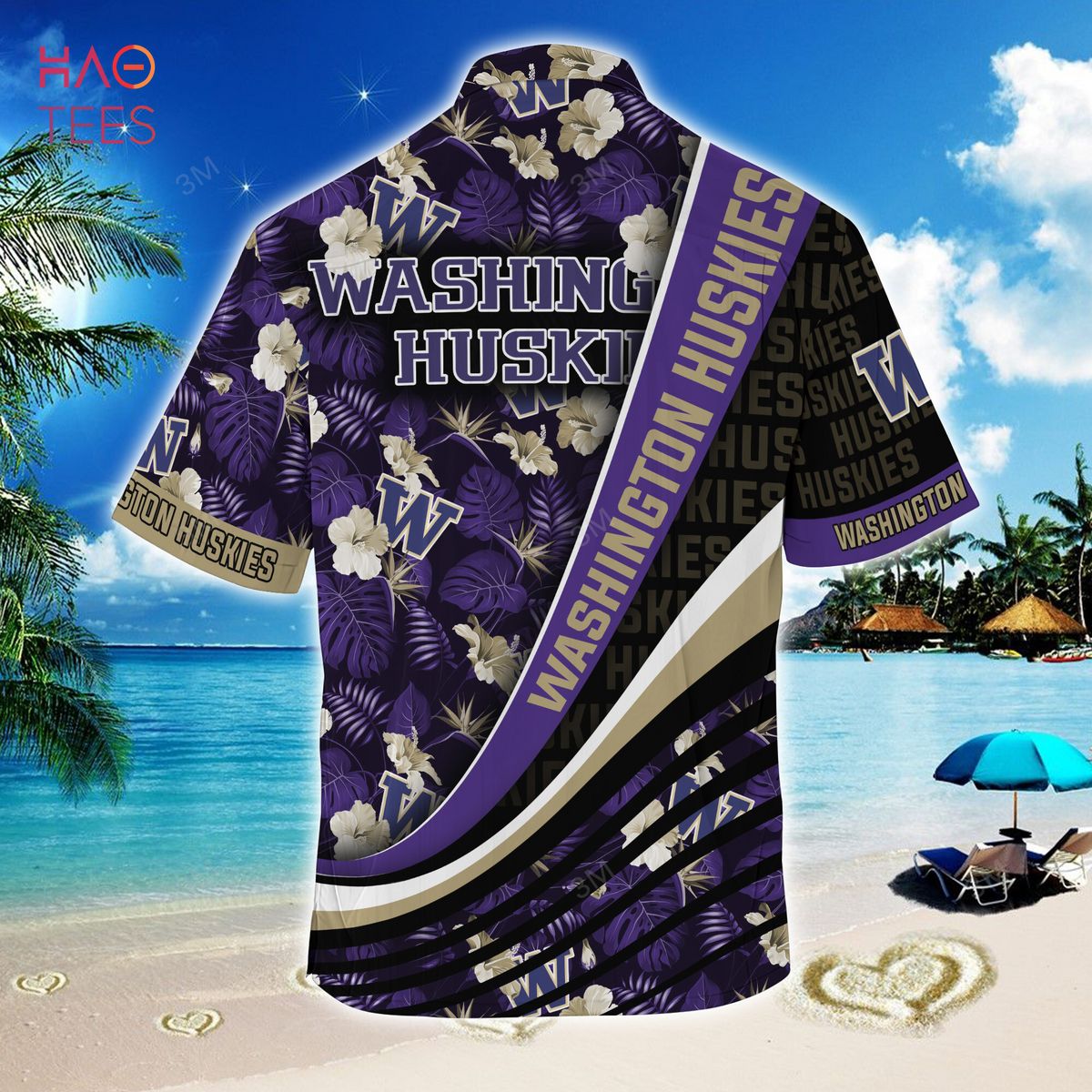 NCAA Washington Huskies Black Purple Hawaiian Shirt Ver 1
