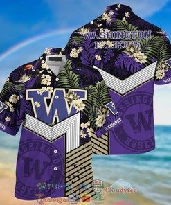 NCAA Washington Huskies Black Purple Hawaiian Shirt Ver 2