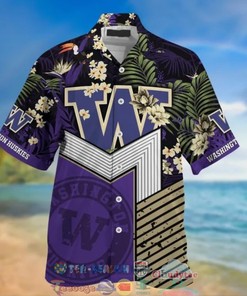 NCAA Washington Huskies Black Purple Hawaiian Shirt Ver 2