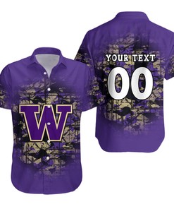 NCAA Washington Huskies Custom Text Number Purple Gold Hawaiian Shirt