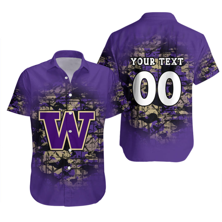 NCAA Washington Huskies Custom Text Number Purple Gold Hawaiian Shirt