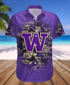 NCAA Washington Huskies Custom Text Number Purple Gold Hawaiian Shirt