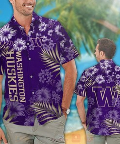NCAA Washington Huskies Purple Flowers Hawaiian Shirt
